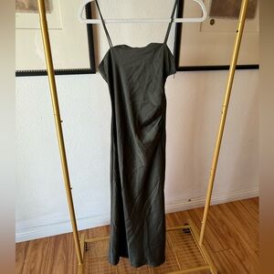 Zara Olive Slip Maxi Dress with Spaghetti Straps